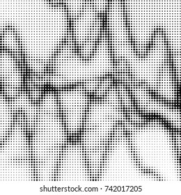 Abstract grunge grid polka dot halftone background pattern. Spotted black and white vector line illustration