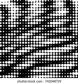 Abstract grunge grid polka dot halftone background pattern. Spotted black and white vector line illustration