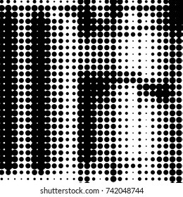 Abstract grunge grid polka dot halftone background pattern. Spotted black and white vector line illustration