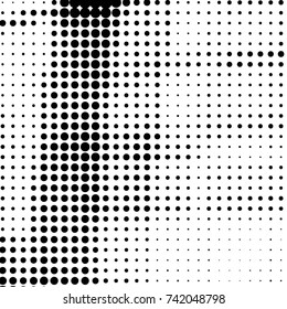 Abstract grunge grid polka dot halftone background pattern. Spotted black and white vector line illustration