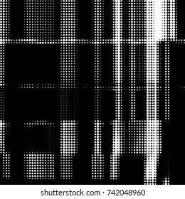 Abstract grunge grid polka dot halftone background pattern. Spotted black and white vector line illustration