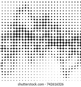 Abstract grunge grid polka dot halftone background pattern. Spotted black and white vector line illustration
