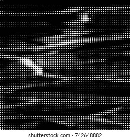 Abstract grunge grid polka dot halftone background pattern. Spotted black and white vector line illustration