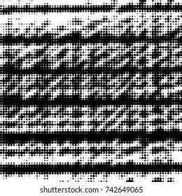 Abstract grunge grid polka dot halftone background pattern. Spotted black and white vector line illustration