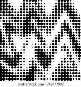 Abstract grunge grid polka dot halftone background pattern. Spotted black and white vector line illustration