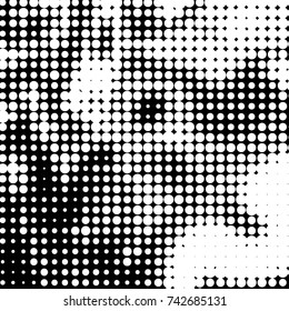 Abstract grunge grid polka dot halftone background pattern. Spotted black and white vector line illustration
