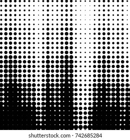Abstract grunge grid polka dot halftone background pattern. Spotted black and white vector line illustration