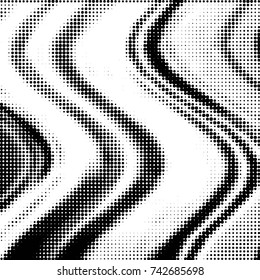 Abstract grunge grid polka dot halftone background pattern. Spotted black and white vector line illustration