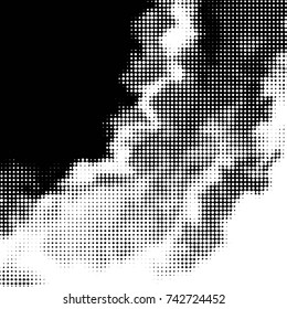 Abstract grunge grid polka dot halftone background pattern. Spotted black and white vector line illustration