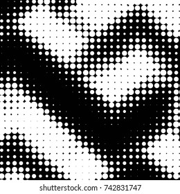 Abstract grunge grid polka dot halftone background pattern. Spotted black and white vector line illustration