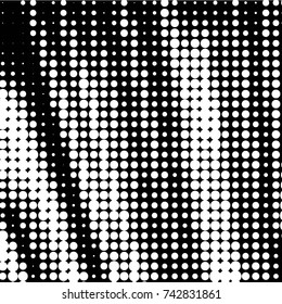 Abstract grunge grid polka dot halftone background pattern. Spotted black and white vector line illustration