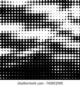 Abstract grunge grid polka dot halftone background pattern. Spotted black and white vector line illustration