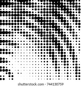 Abstract grunge grid polka dot halftone background pattern. Spotted black and white vector line illustration