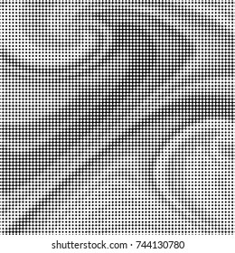 Abstract grunge grid polka dot halftone background pattern. Spotted black and white vector line illustration