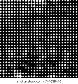 Abstract grunge grid polka dot halftone background pattern. Spotted black and white vector line illustration