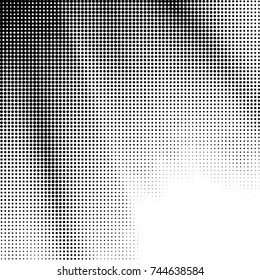 Abstract grunge grid polka dot halftone background pattern. Spotted black and white vector line illustration