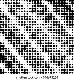 Abstract grunge grid polka dot halftone background pattern. Spotted black and white vector line illustration