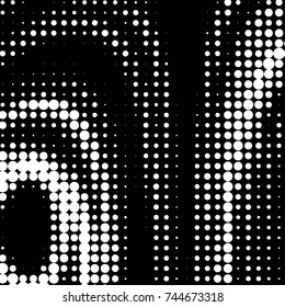 Abstract grunge grid polka dot halftone background pattern. Spotted black and white vector line illustration