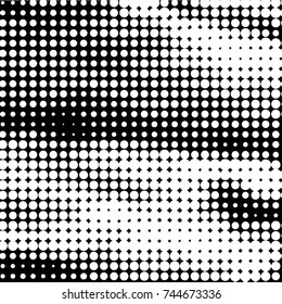 Abstract grunge grid polka dot halftone background pattern. Spotted black and white vector line illustration