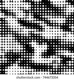 Abstract grunge grid polka dot halftone background pattern. Spotted black and white vector line illustration