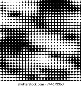 Abstract grunge grid polka dot halftone background pattern. Spotted black and white vector line illustration