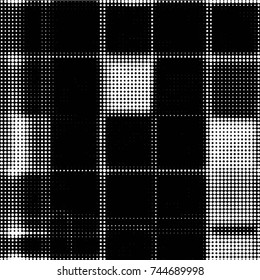 Abstract grunge grid polka dot halftone background pattern. Spotted black and white vector line illustration
