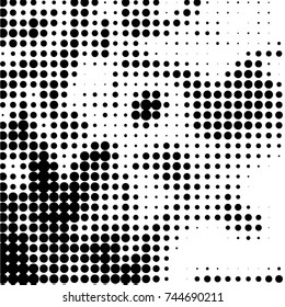 Abstract grunge grid polka dot halftone background pattern. Spotted black and white vector line illustration