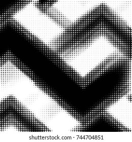 Abstract grunge grid polka dot halftone background pattern. Spotted black and white vector line illustration