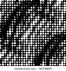 Abstract grunge grid polka dot halftone background pattern. Spotted black and white vector line illustration