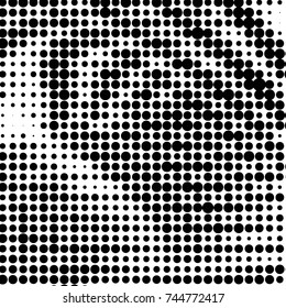 Abstract grunge grid polka dot halftone background pattern. Spotted black and white vector line illustration