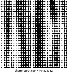 Abstract grunge grid polka dot halftone background pattern. Spotted black and white vector line illustration