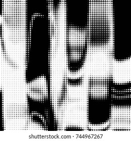 Abstract grunge grid polka dot halftone background pattern. Spotted black and white vector line illustration