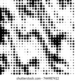 Abstract grunge grid polka dot halftone background pattern. Spotted black and white vector line illustration