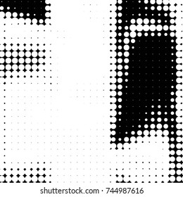 Abstract grunge grid polka dot halftone background pattern. Spotted black and white vector line illustration