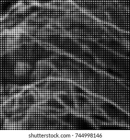Abstract grunge grid polka dot halftone background pattern. Spotted black and white vector line illustration