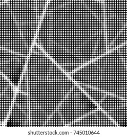 Abstract grunge grid polka dot halftone background pattern. Spotted black and white vector line illustration