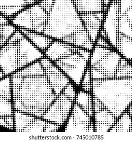 Abstract grunge grid polka dot halftone background pattern. Spotted black and white vector line illustration