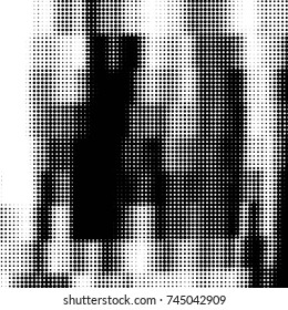 Abstract grunge grid polka dot halftone background pattern. Spotted black and white vector line illustration