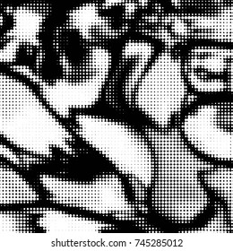 Abstract grunge grid polka dot halftone background pattern. Spotted black and white vector line illustration