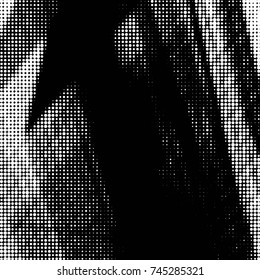 Abstract grunge grid polka dot halftone background pattern. Spotted black and white vector line illustration