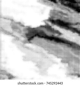 Abstract grunge grid polka dot halftone background pattern. Spotted black and white vector line illustration