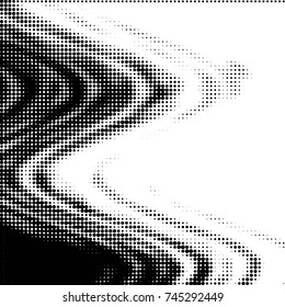 Abstract grunge grid polka dot halftone background pattern. Spotted black and white vector line illustration