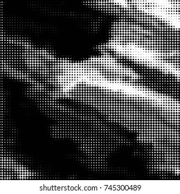 Abstract grunge grid polka dot halftone background pattern. Spotted black and white vector line illustration