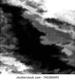 Abstract grunge grid polka dot halftone background pattern. Spotted black and white vector line illustration