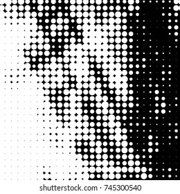 Abstract grunge grid polka dot halftone background pattern. Spotted black and white vector line illustration