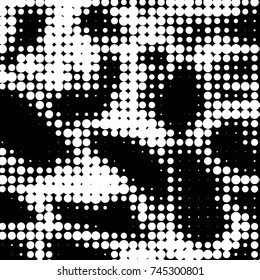 Abstract grunge grid polka dot halftone background pattern. Spotted black and white vector line illustration