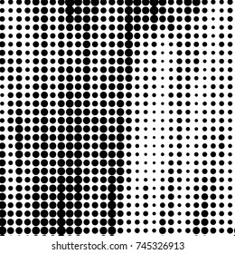Abstract grunge grid polka dot halftone background pattern. Spotted black and white vector line illustration
