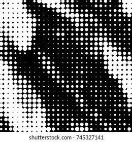 Abstract grunge grid polka dot halftone background pattern. Spotted black and white vector line illustration