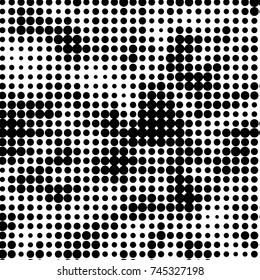 Abstract grunge grid polka dot halftone background pattern. Spotted black and white vector line illustration