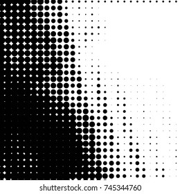 Abstract grunge grid polka dot halftone background pattern. Spotted black and white vector line illustration